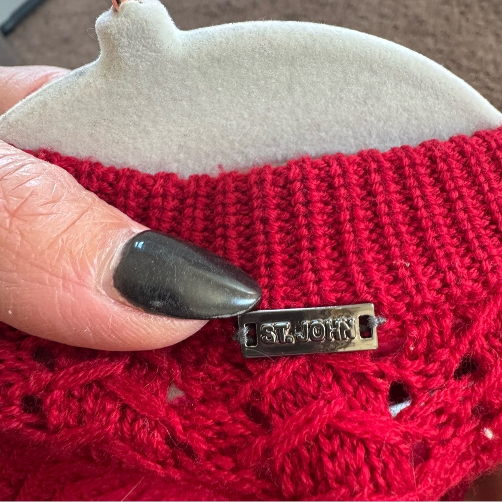 St John Red 100% Wool High Low Sweater Oversized Knit Size S M - Picture 4 of 9